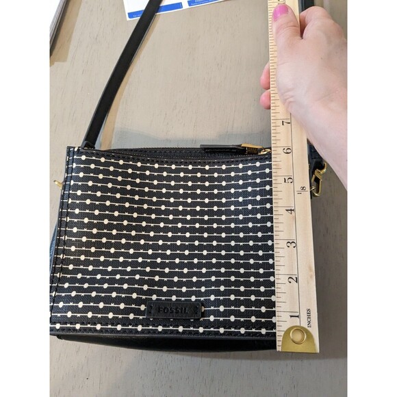 FOSSIL Campbell Crossbody Black Stripe Purse Adjustable Strap - Picture 10 of 12